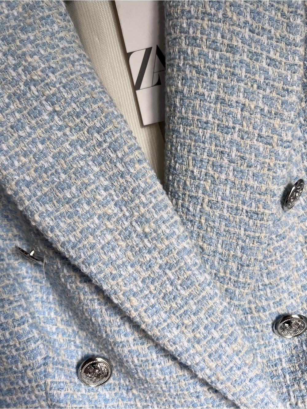 ZARA Light Blue Tweed Double-Breasted Blazer Jacket NWT size small - Picture 2 of 8